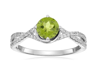925 Sterling Silver Peridot With Created White Sapphire Ring For Women's Anniversary Gift For Her US7