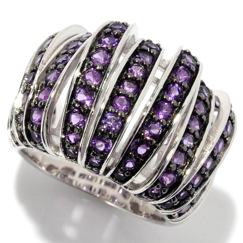 Pinctore Sterling Silver Round 1.8ctw Amethyst Nine-Row Dome Band Ring