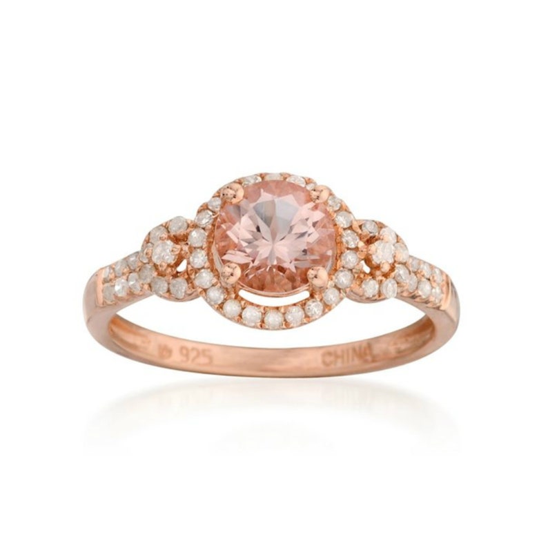 Pinctore 14K Rose Gold over Silver 0.88ctw Morganite /& 0.2ctw Diamond Classic Ring