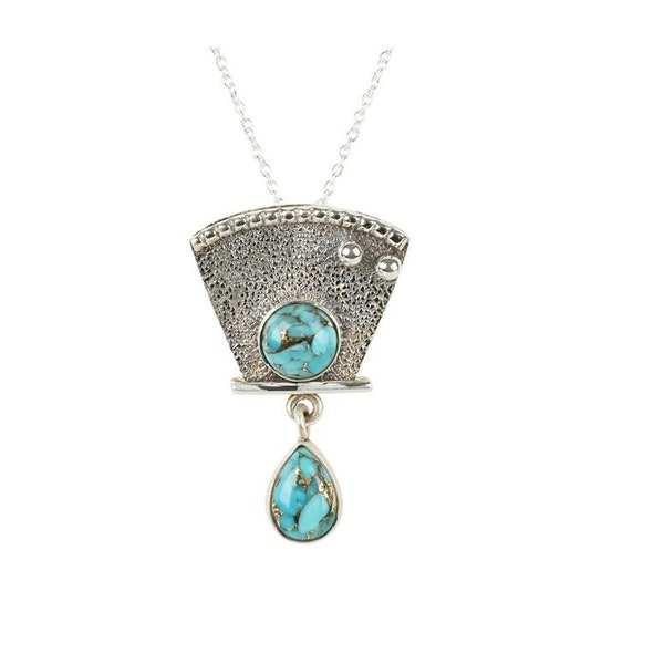 Collier pendentif en argent sterling 925 avec pierres précieuses turquoise, cuivre bleu, bijoux bohèmes, cadeau d'anniversaire pour elle