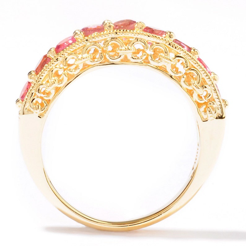 Pinctore 18K Yellow Gold o Silver .89ctw Pink Tourmaline Nine Stone Band Ring