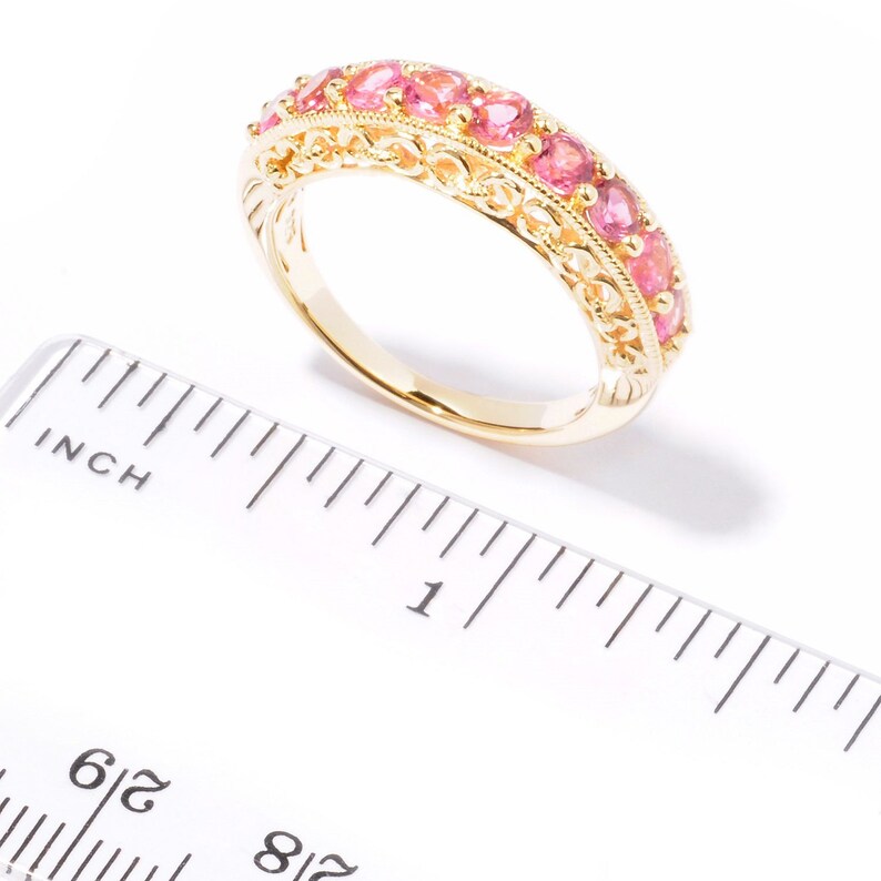Pinctore 18K Yellow Gold o Silver .89ctw Pink Tourmaline Nine Stone Band Ring