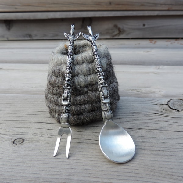 Vintage Pewter Spoon and Fork Totem Boma