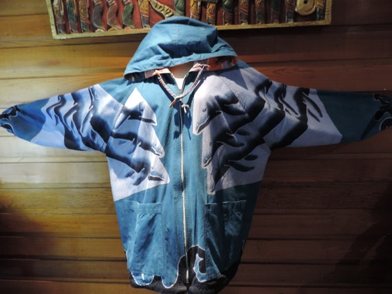 Vintage Reversable Coat,Vintage Whale Coat,Double