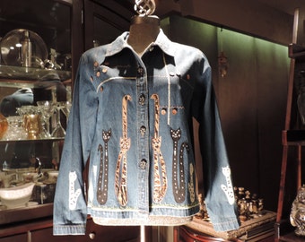 Vintage jeansjacka.. Kattkappa XL Retro Mod 1990-tal