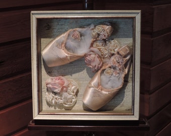 Baletttofflor, Shadow Box, Vintage baletttofflor, Vintagetofflor, Blandteknik, Blandteknik Baletttofflor, Boho, Shabby chic