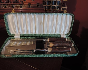 Vintage knivset med hjorthorn Henry Birks and Sons