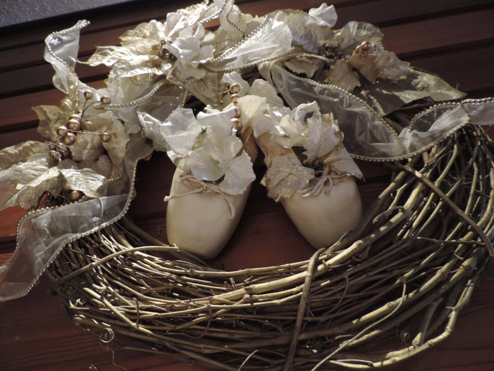 floral wreath,wreath,ballet shoe wreath,vintage on vintage,door swag,home decor,door hanger wreath,ballet art