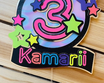 Glow Cake Topper - Neon Cake Topper - Glow in the Dark Cake Topper - Glow Party - Neon Party - Holographic Cake Topper - Neon Party Decor