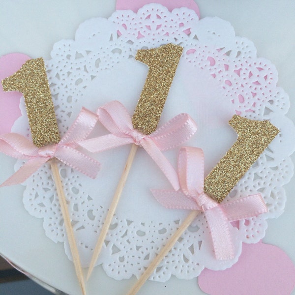 First Birthday Cupcake Toppers/Pink and Gold 1st Birthday Toppers/Mint and Gold First Birthday Toppers/ Glitter First Birthday Toppers