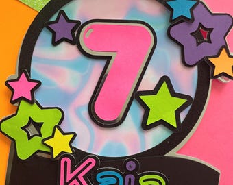 Adorno holográfico de neón para tartas: decoración brillante para fiestas, nombre personalizado, estrellas.