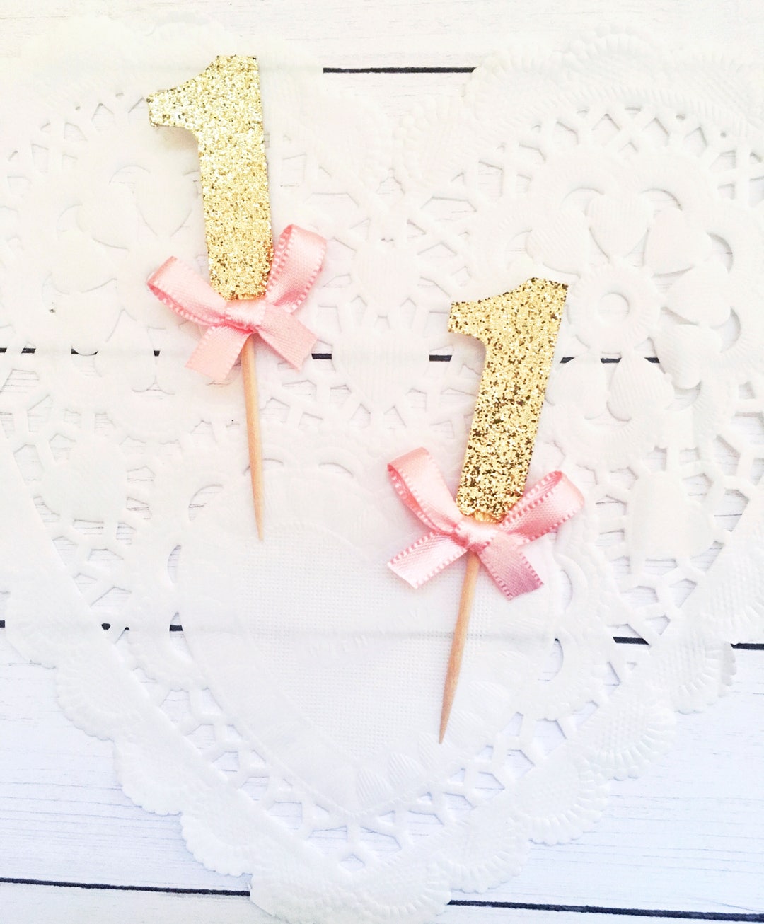 Donut Party, One Cupcake Toppers, Gold and Pink One Cupcake Toppers ...