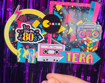 80s Cake Topper - 80's Themed Party- Neon Cake Topper- Retro Cake Topper- 90s Cake Topper - 90s Party Decor - Retro Party Decor