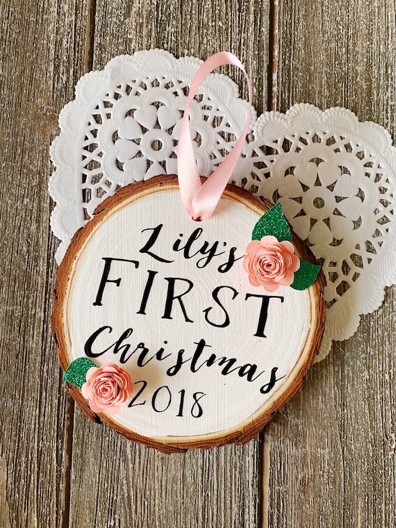 Baby's First Christmas Ornament - Baby's First Christmas Gift - Wood Slice Ornament - Wood Slice Baby's First Christmas - Name Ornament Il_570xn