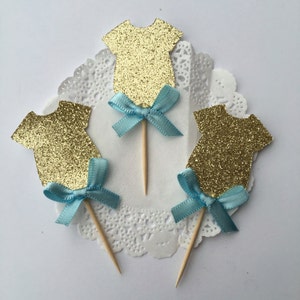 Onesie Cupcake Toppers, It's A Boy Cupcake Toppers, Blue and Gold Baby Shower, Blue and Silver Baby Shower, Onesie Shower Decor, It's A Boy