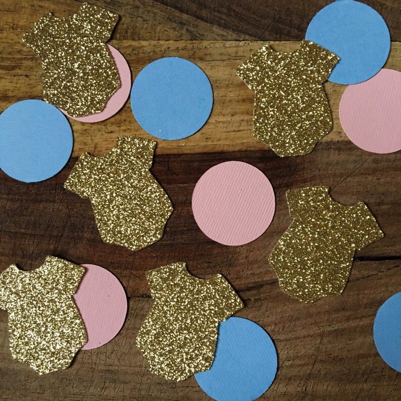 Gender Reveal Confetti Pink Blue and Gold Confetti Baby Etsy
