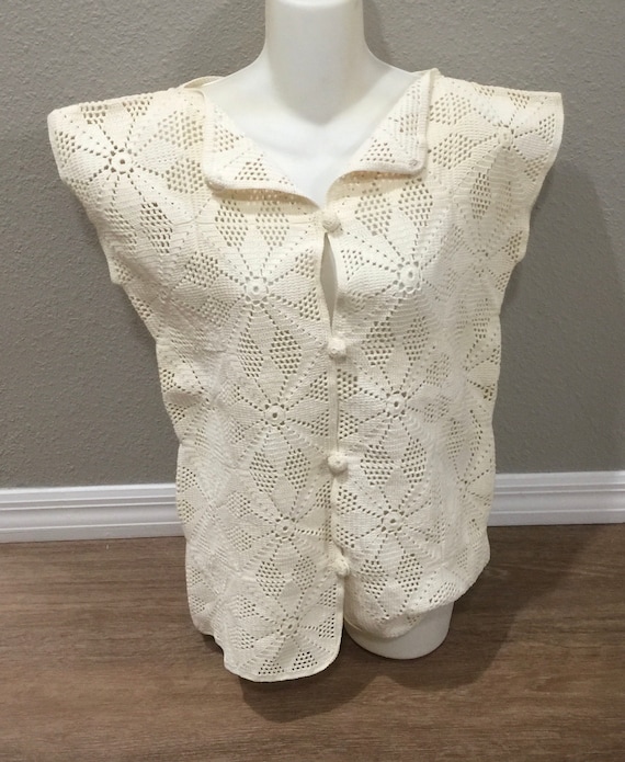 True Vintage Cotton Crochet Granny Square Vest Siz