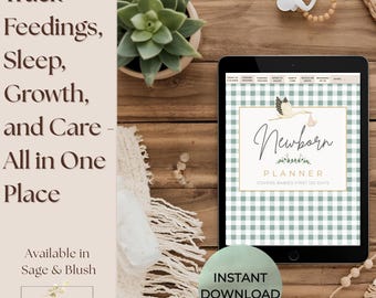 Newborn Planner in Sage: Digital Baby Tracker, Feeding Log, Keepsake Album (Printable)
