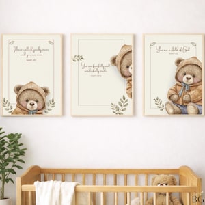 Teddy Bear Scripture Nursery Prints, Christian Baby