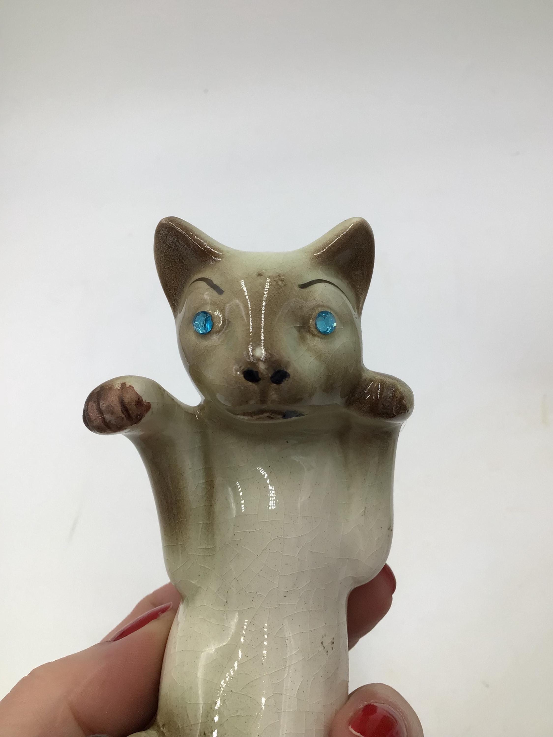 Vintage Climbing Siamese Cat Ceramic Bowl Fishtank Climber Blue