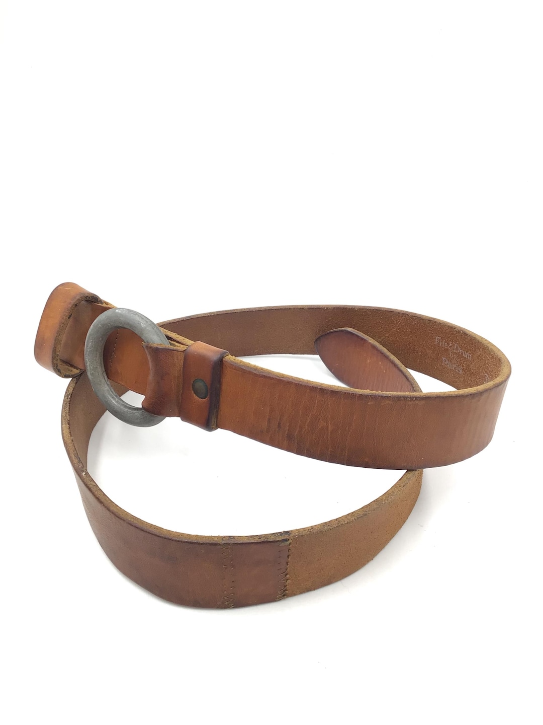 Tan Fife & Drum Paris Genuine Cowhide Leather Golden Round Wrap Belt Size Large Vintage Fife and Drum by Paris Imported Leather Belt Large  main image 3