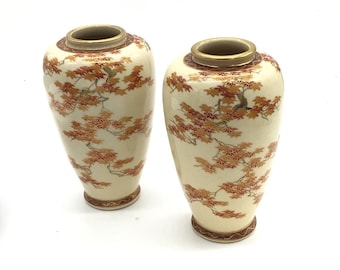 Pair of Koshida Satsuma Japanese Vases 6” Taisho Period