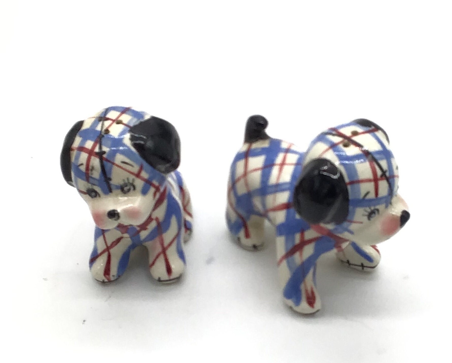 Vintage Patchwork, Napco Japan, Dog Puppy Salt, and Pepper Shakers 
