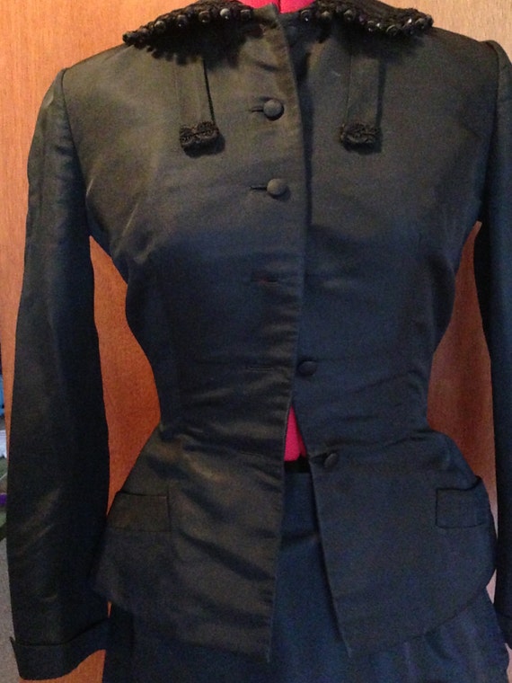Vintage 1920’s Silk Black Branell Wiggle Suit Bea… - image 2