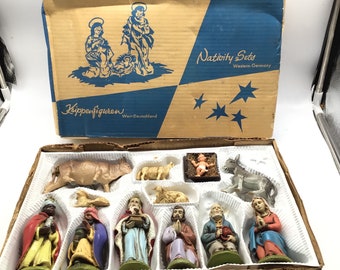 krippenfiguren Nativity Set Western Germany Broadway Complete Vintage Set