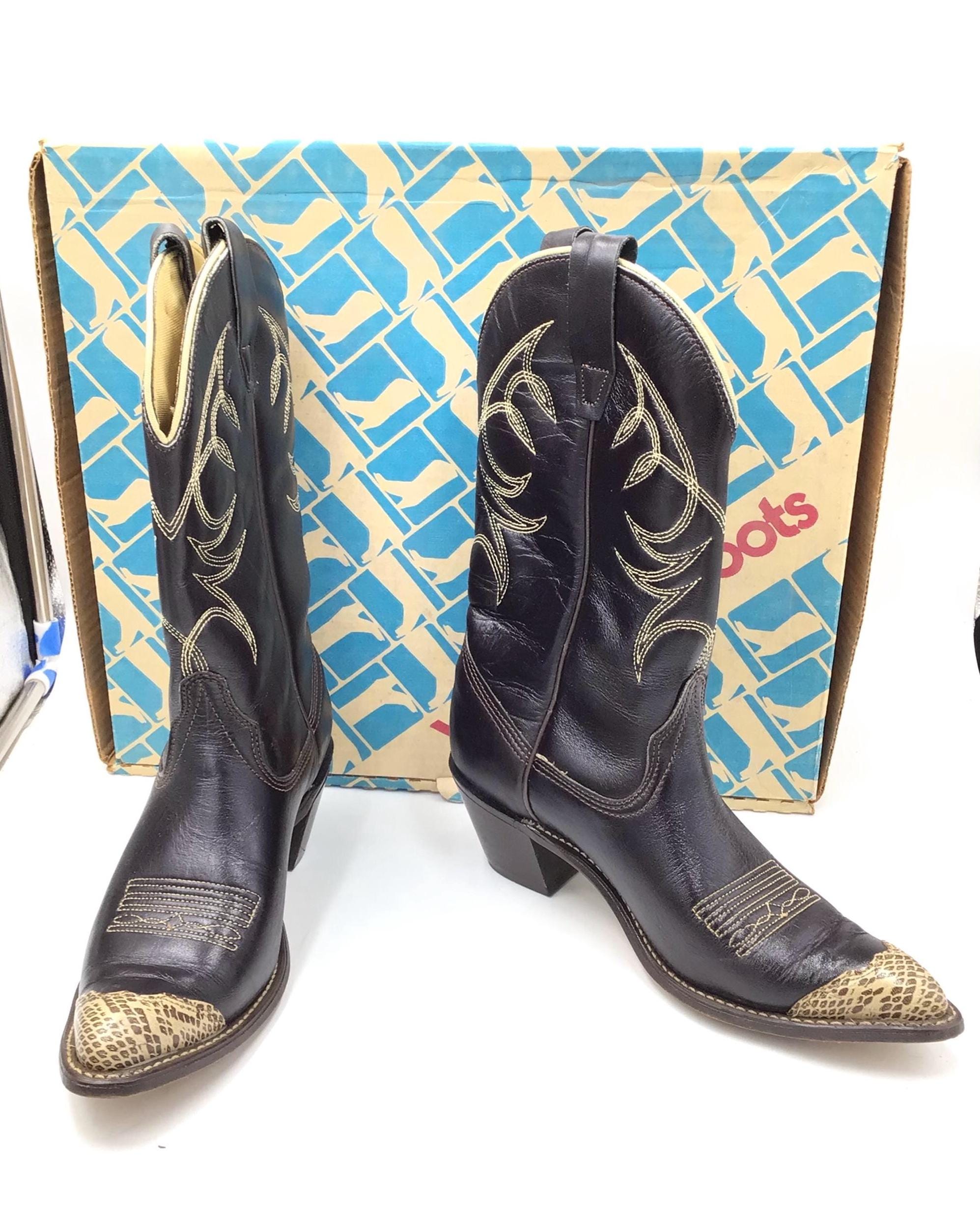 Black Leather & Snakeskin Cowboy Boot - Two Tone Western Style Snake Print Boots | La Sierra Boots Square Toe main image 2