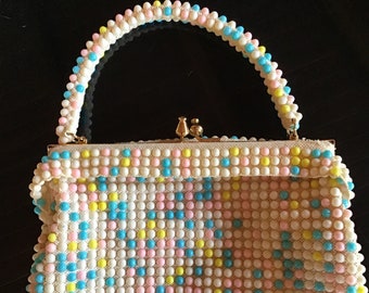 1960’s Plastic Bubble Bead Bag, Dots , Mod Purse, candy dot purse