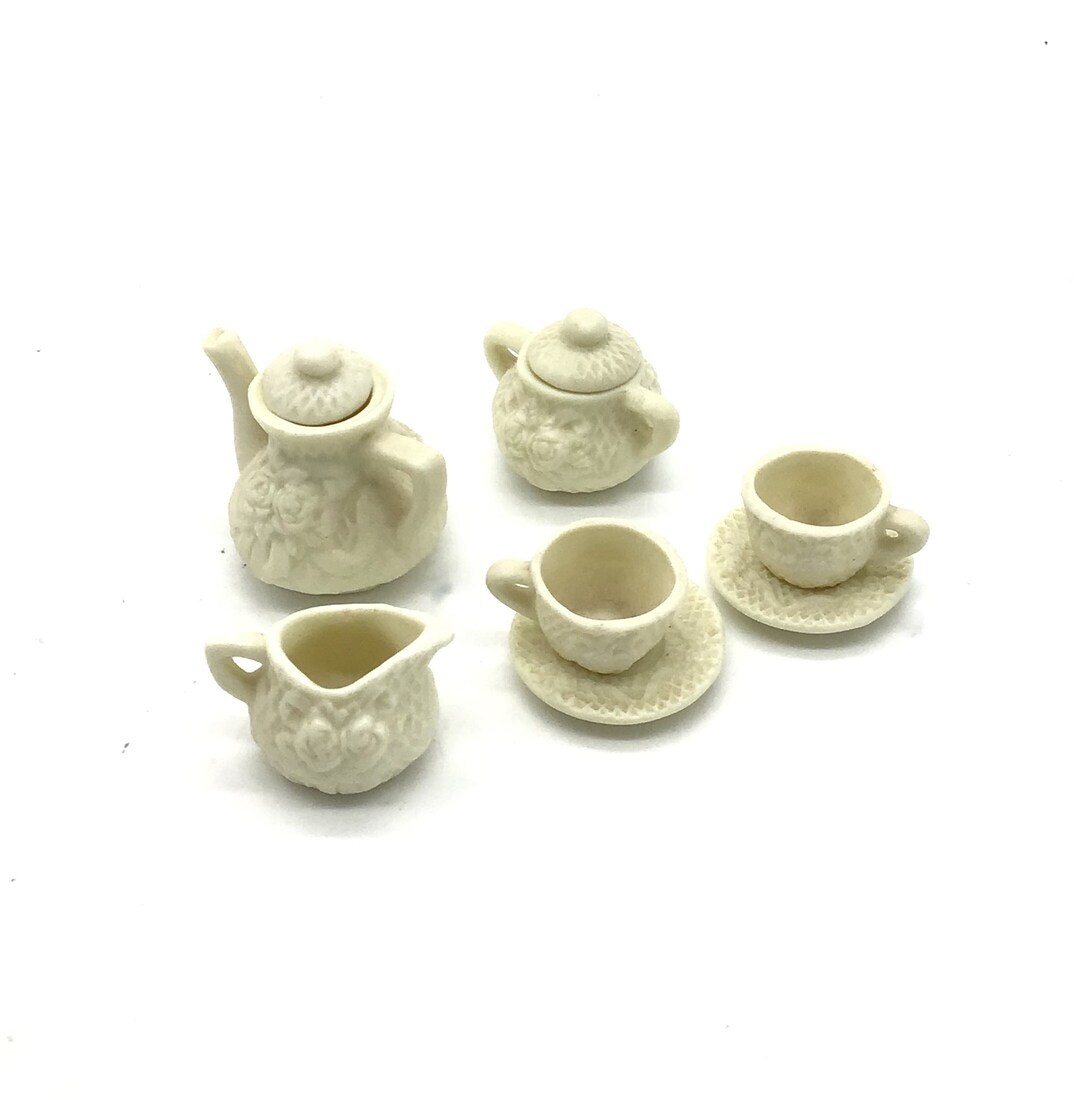 Bisque Doll House Miniature Tea Set White Flower - Etsy