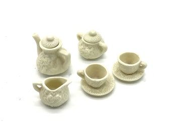 Melody Jane Puppenhaus-Zubehör – Grünes Mosaik-Tee-Set Im Maßstab 1:12, Detailverliebt & Keramikartig
