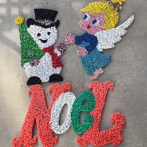Vintage Melted Popcorn Christmas Holiday Decorations Noel, Snowman, Angel sold out.