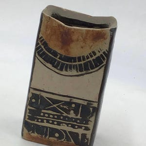 Vintage Hudson brutalist pottery stoneware vase geometric abstract Cornwall, England mcm Mid century vase