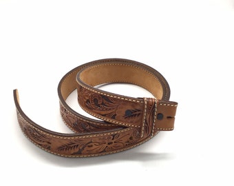 Vintage Unbranded Leather Belt Mens 42 Basketweave Tooled  display picture 1
