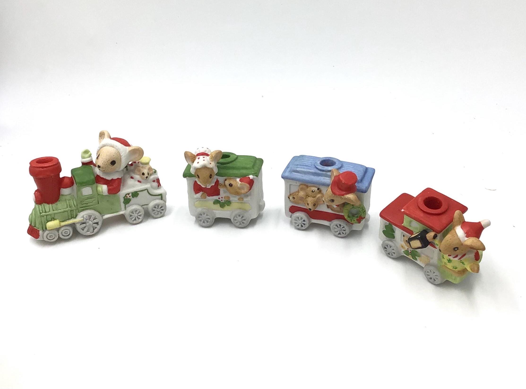 Christmas Train Mice Enesco 1983 , Candle Holders Choo-choo Train