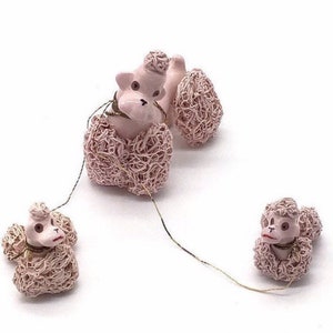 Three Pink Spaghetti French Poodle Porcelain Figurines Vintage 60’s