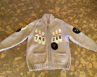 Vintage 1950s Cowichan Sweater With Bowling Pins and Ball - Etsy