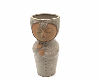 Mid Century Modern Figural Vase stoneware Japan Spreckled Vase