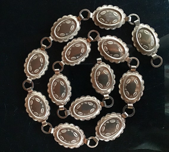Vintage Silver Tone SANCREST NATIVE AMERICAN STYLE BELT Chain Link Vintage‎ 50s? Sanford Sancrest R American Indian Heavy  main image 3