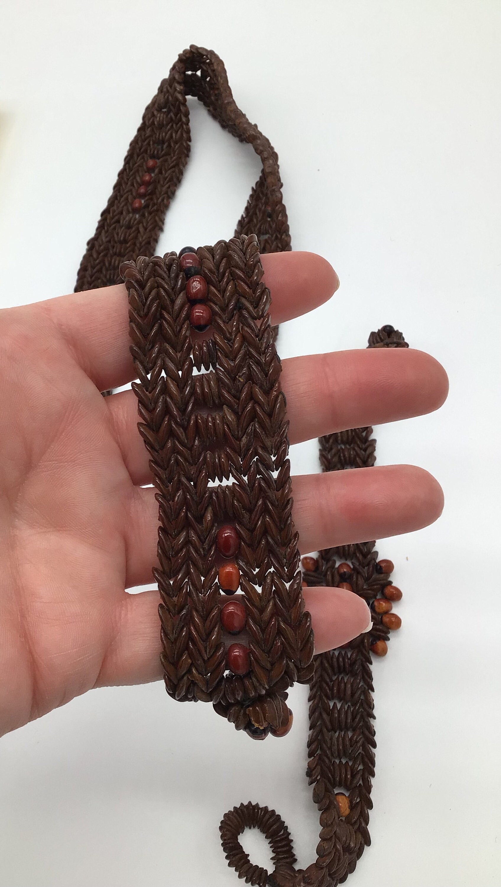 Vintage Hawaiian Coerced Seed and Wood Being Belt and 