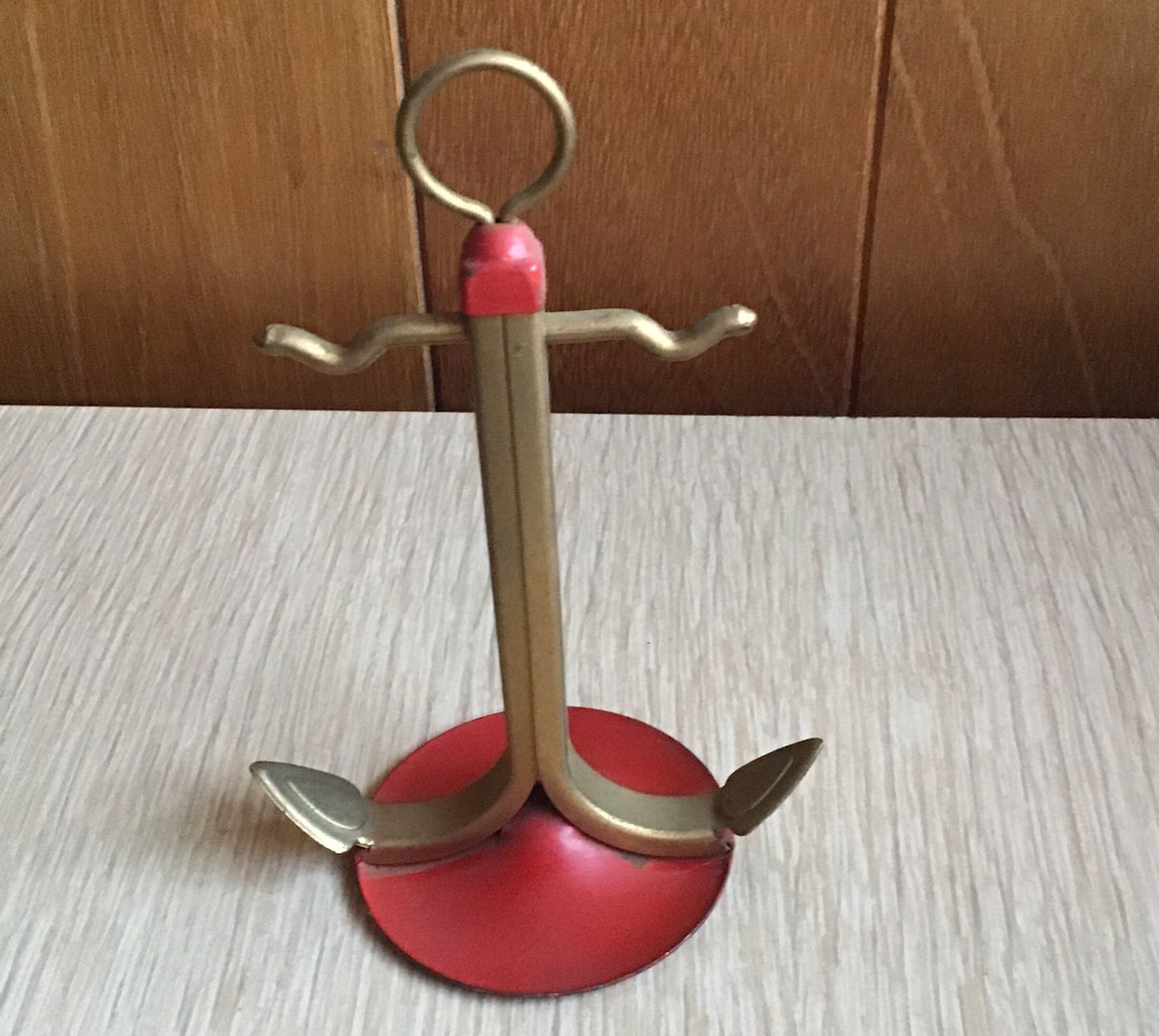 Vintage 1950s Red Gold Sailor Anchor Nautical Jewelry Holder Stand Etsy