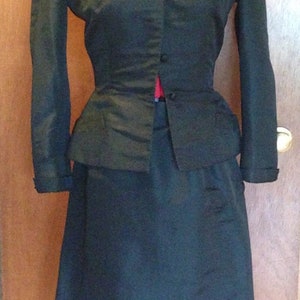 Vintage 1920s Silk Black Branell Wiggle Suit Beads and Rhinestones Victorian mourning gothic jacket skirt suit Czech beads image 1