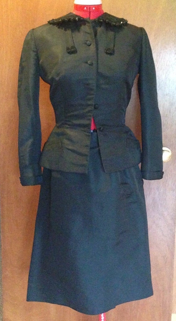 Vintage 1920’s Silk Black Branell Wiggle Suit Bea… - image 1
