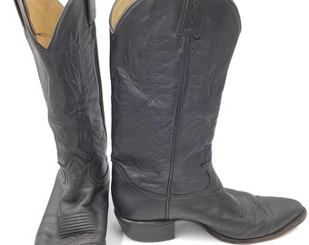 Black Pebble Grain Leather Cowboy Boots, SANTA FE, Men display picture 3