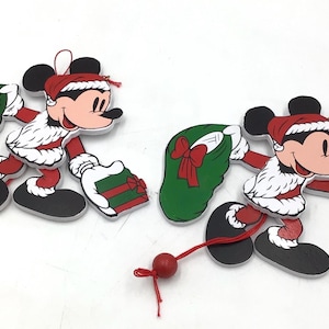 Vintage Kurt Adler Wooden Die Cut Pull String 90’s Mickey Mouse Jumping Jack Christmas Tree Ornament Decoration