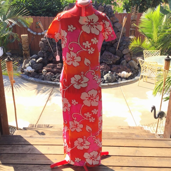 Kamehameha Tiki Hawaiian Dress Hibiscus Flowers Lu