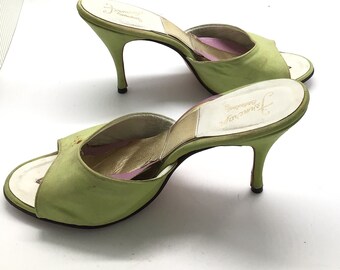 1950s Ferncraft Exclusives spring o lators size green fabric heel pump  slide mule