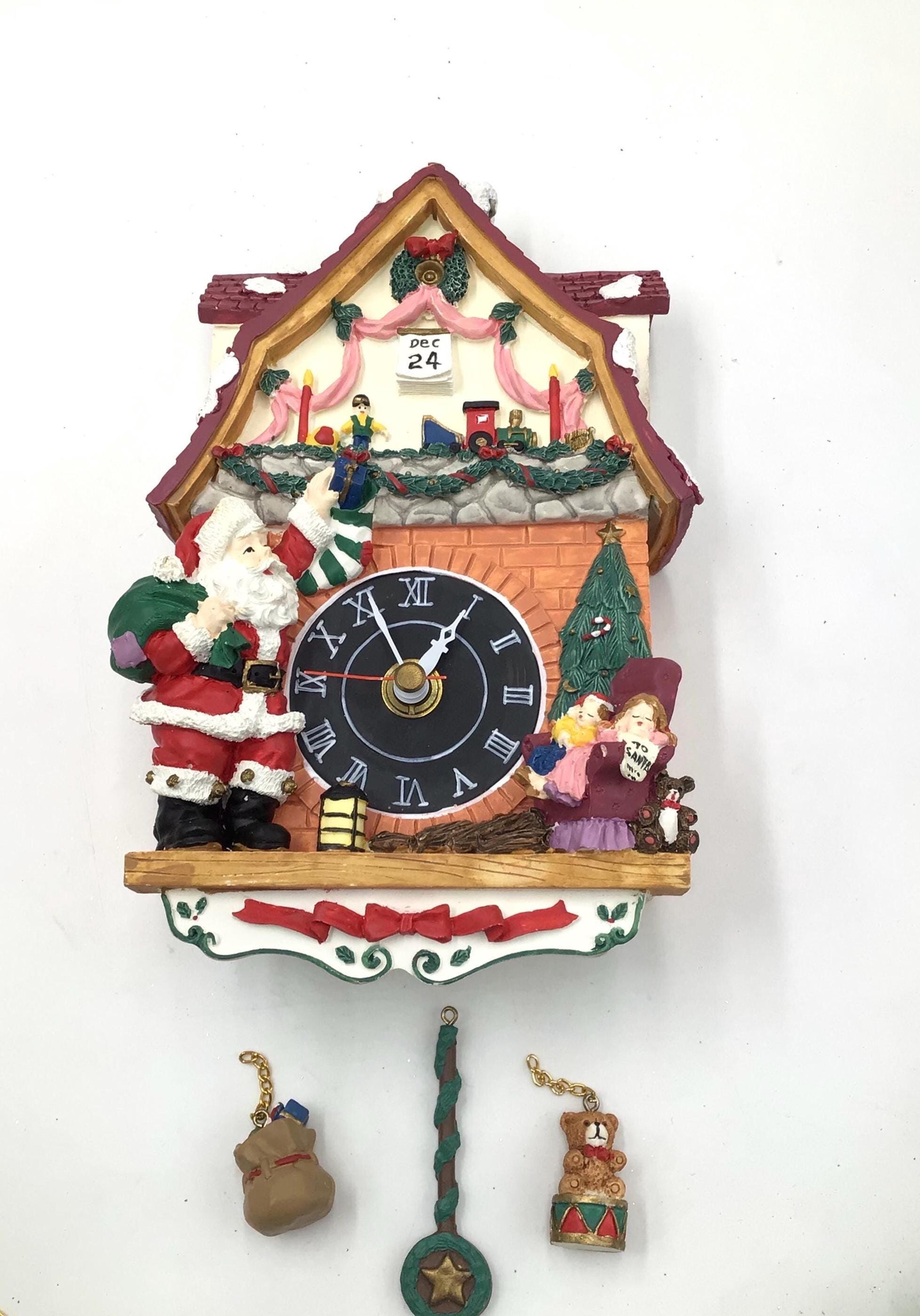 Vintage Musical Christmas Clock 80's Christmas Wall Hanging